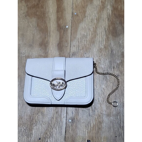 Coach Leather Shoulder Bag Neutrals Handbag Chain Buckle Magnetic Closure - Picture 1 of 13